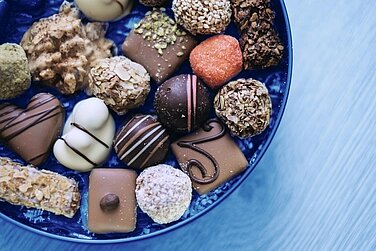 Plate of chocolates.